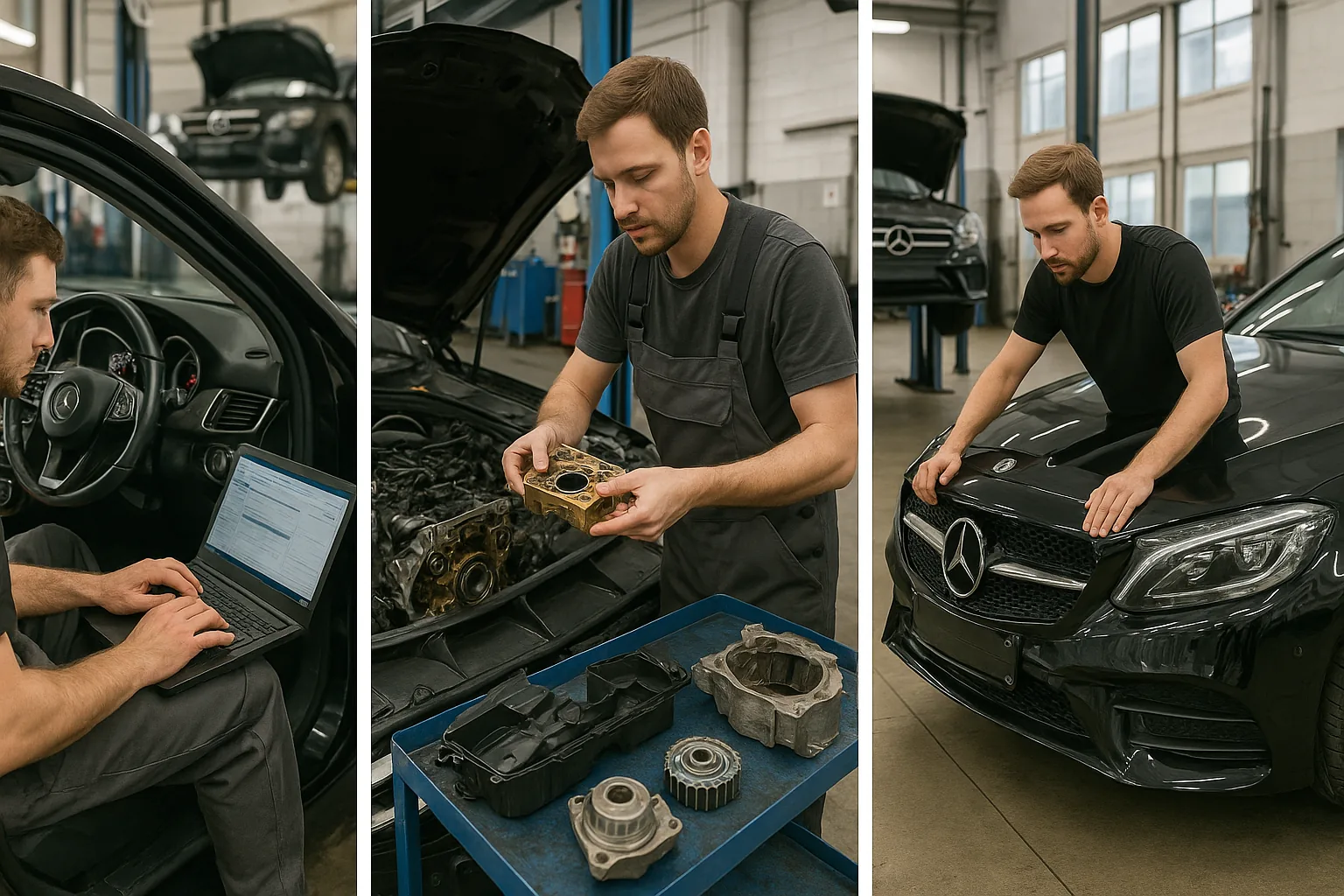 Процесс ремонта двигателя Mercedes-Benz