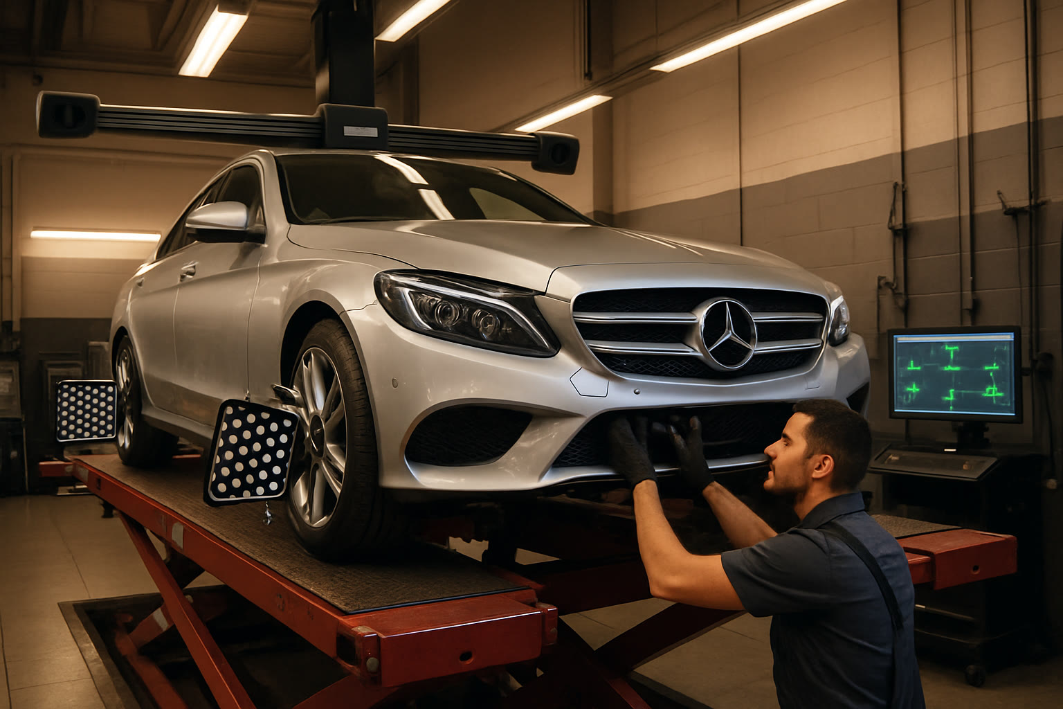 Диагностика увода автомобиля Mercedes-Benz в сторону